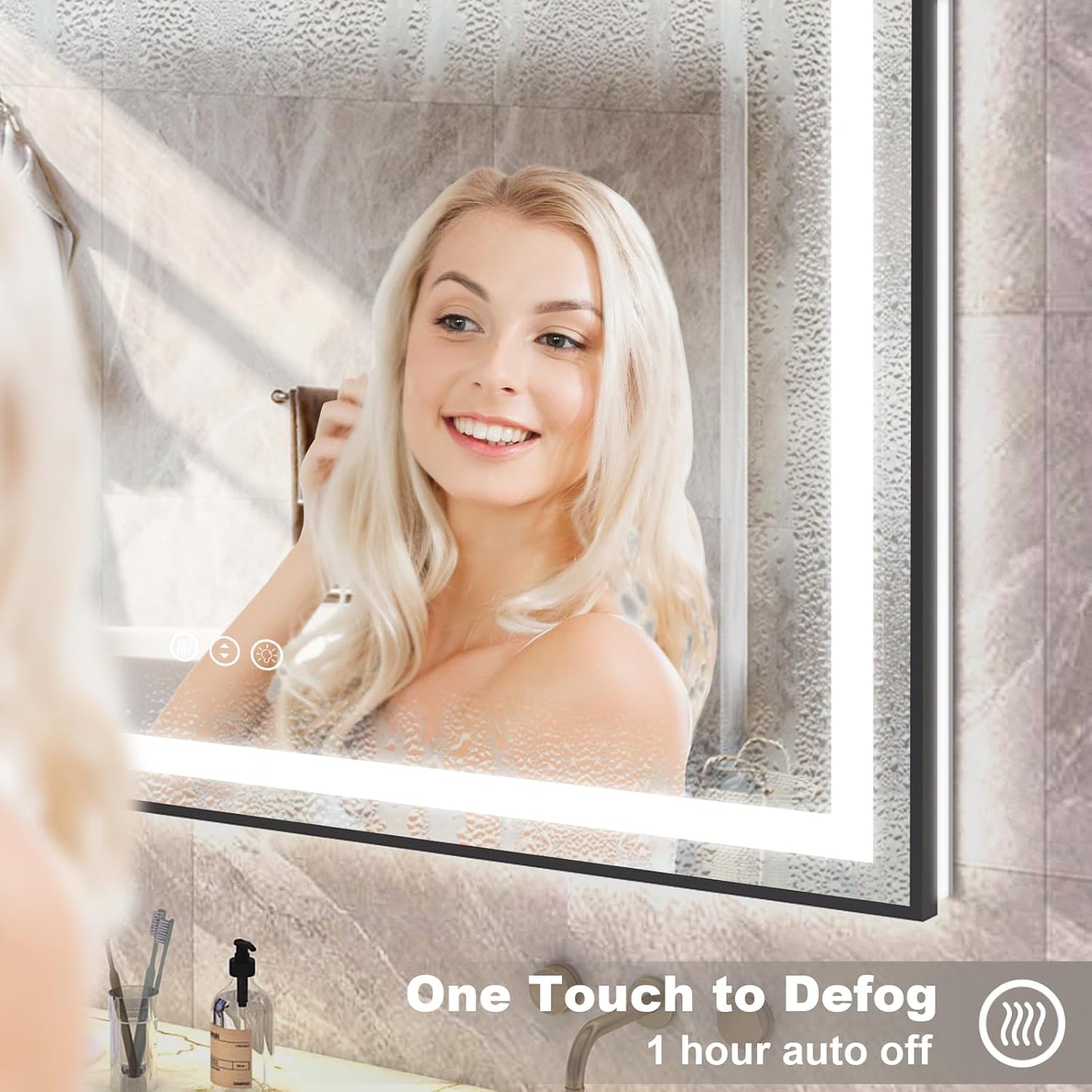 OKPAL 68x36 Black LED Bathroom Mirror with Lights, Frontlit & Backlit LED Mirror for Bathroom, Lighted Bathroom Vanity Mirror, Anti-Fog, Dimmable 3 Colors, Shatterproof, Horizontal/Vertical