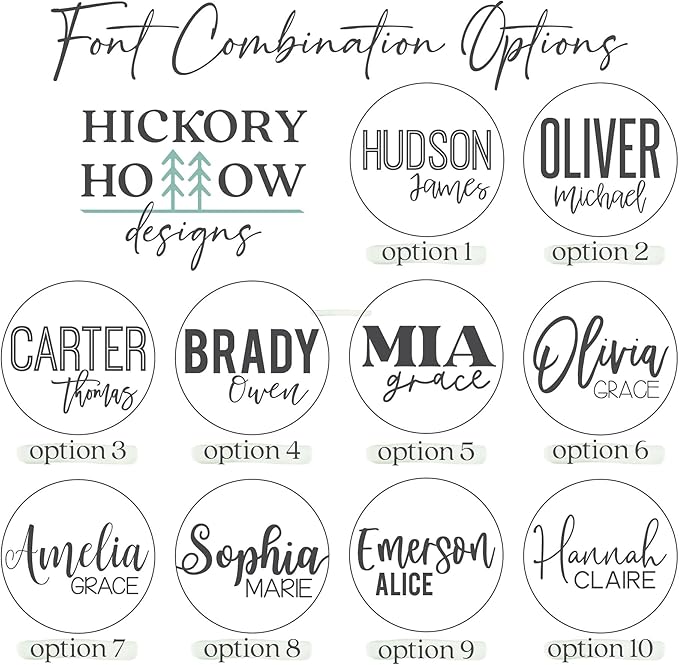 Custom Round Nursery Name Sign, Personalized Wooden Wall Plaque, 12" 18" 24", 30" 3D Wall Art for Children & Kids Rooms, Baby Shower, Hickory Hollow Designs (Emerson Alice)