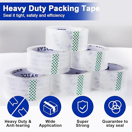 RAZCC Clear Packing Tape, 18 Rolls Heavy Duty Packaging Tape with Dispensers for Packing Shipping Moving and Sealing, Thicker Packing Tape-2" x 65 Yards Per Roll, 1170 Total Yards