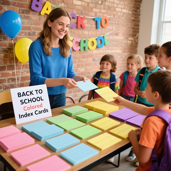 Koogel 200PCS Index Cards 3 x 5, Colored Index Cards Lined Ruled on both Sides for Back to School, Heavy Notecards Flashcards for Studying Office, Home, College, To Do List Supplies