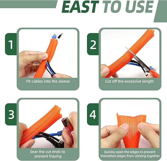 Split Wire Loom Tubing, Cable Protector Sleeve, Braided Cable Management for TV/Computer/Home Theater/Engine Bay, Cord Protectors from Pets No Chew (Orange, 3/8"-10ft)