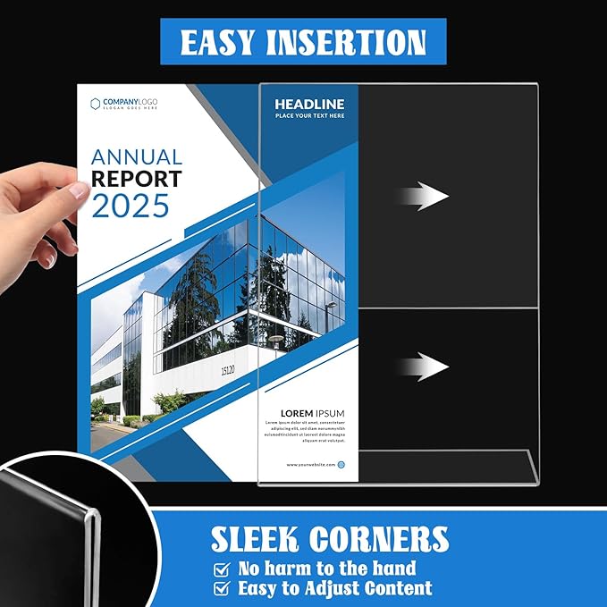 Laerjin 3 Pack Acrylic Sign Holder 8.5 x 11, Slanted Back Sign Holders, Clear Sign Holder, Plastic Paper Holder, Flyer Document Paper Display Stand for Office Desktop
