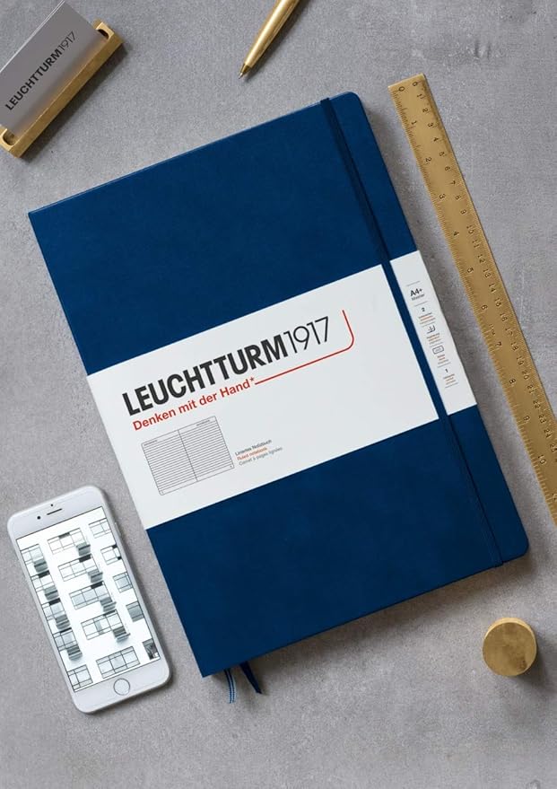 LEUCHTTURM1917 - Notebook Hardcover Master Classic A4+ - 235 Numbered Pages for Writing and Journaling (Navy, Ruled)