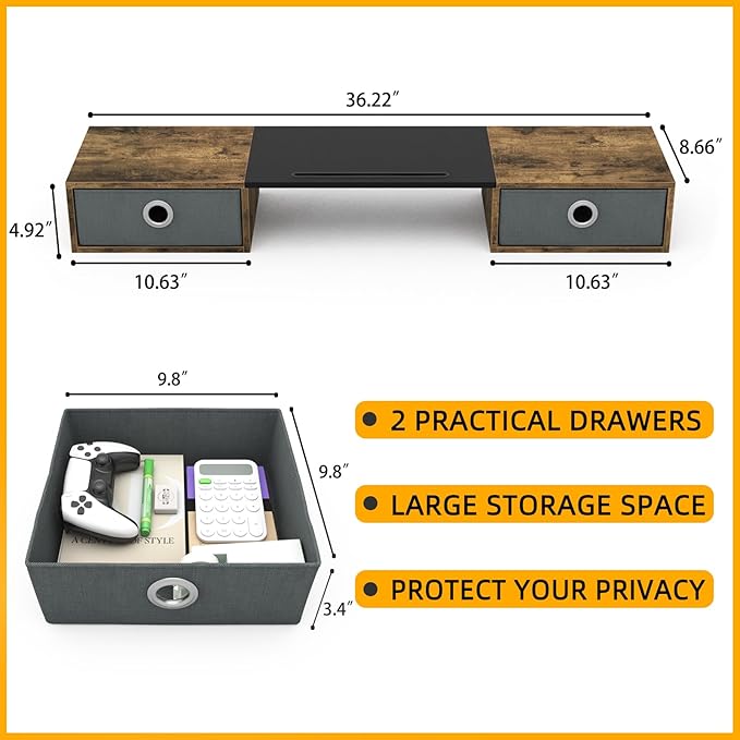 WESTREE Dual Monitor Stand Riser with Two Drawers, Extra Large Storage for 2 Monitors, Desktop Oraganizer Computer,Laptop,Screen,Printer,TV