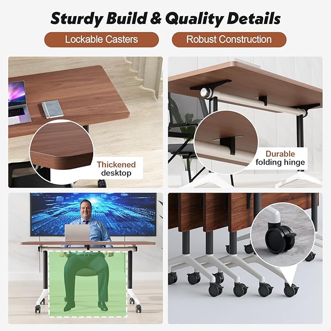 Goakwwuz Conference Room Table, Folding Conference Tables,Thicken Grey Tabletop,Flip Top Wooden Seminar Meeting Room Table for Conference Room Offices (2, Walnut, 70.8”)