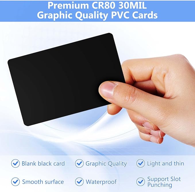 250 Pack - Premium Blank PVC Cards for ID Badge Printers - Premium Quality Black CR80 30 Mil (CR8030) by KLMNDUO - Compatible with Most Photo ID Badge Printers(Black)