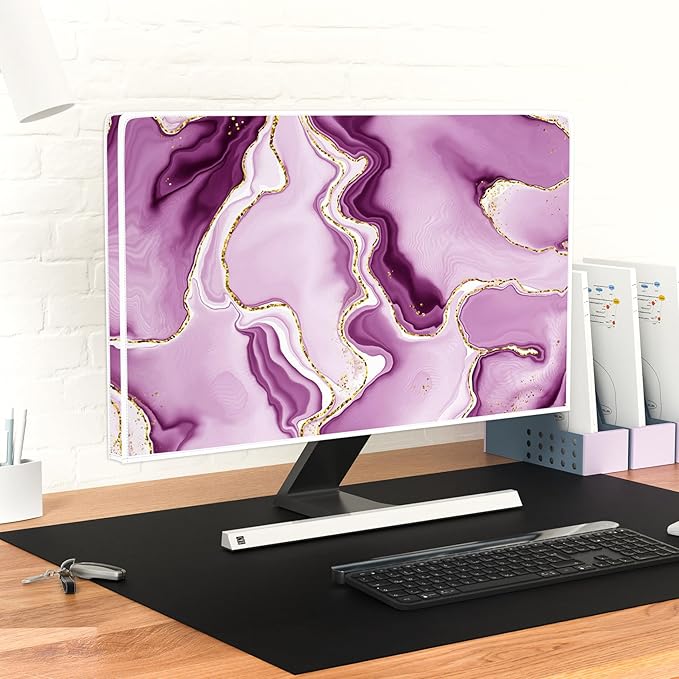 Baocicco Violet Gold Marble Waterproof Weatherproof and Dust-Proof TV Screen Cover 58, 59, 60 Inch for Home Office Creative TV Covers for TVs Screen Anti-Static Dustproof Protective