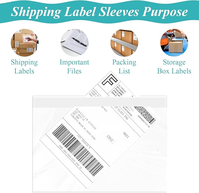 6”×9” Self-Adhesive Shipping Label Sleeves, FungLam Shipping Label Sleeves, Packing List Envelopes, Clear Top Loading Packing List, Shipping Labels Pouches for Shipping Labels/Files 200 Pack