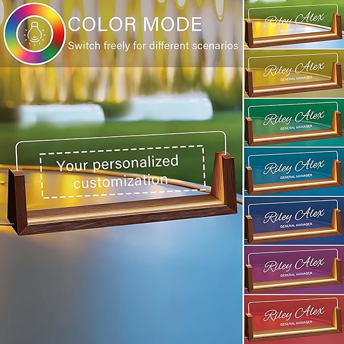 Light Up Desk Name Plate Personalized, Custom Office Sign for Boss Coworker Team, Employee Recognition Gifts, Modern Workplace Decor