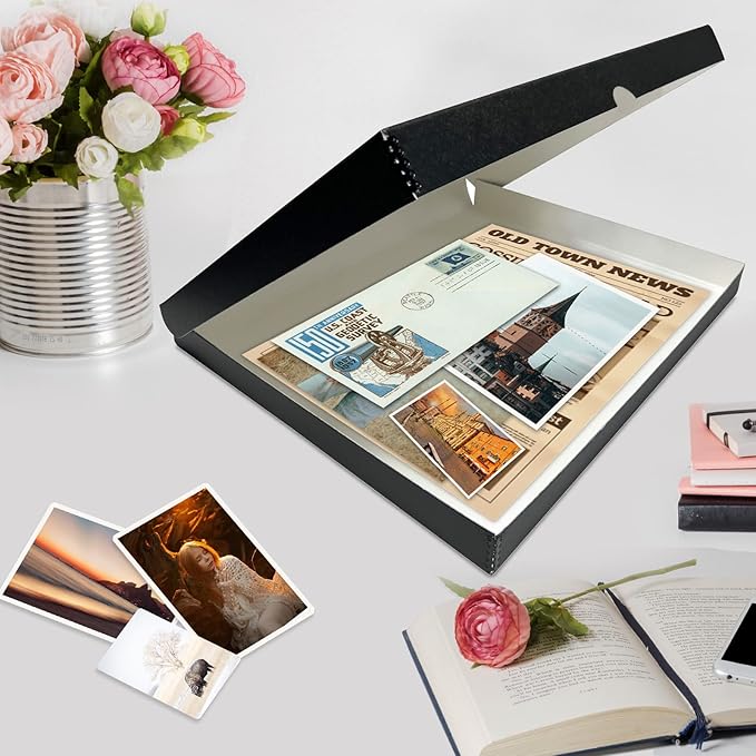 Lineco, Archival Folio Storage Box. Acid-Free, Metal Edge Boxboard, Clamshell Lid. 16 x 20 x 1.75 Inches. Preserves and Organizes, Stores Photos, Documents, Craft, Prints, DIY. Black, Pack of 10