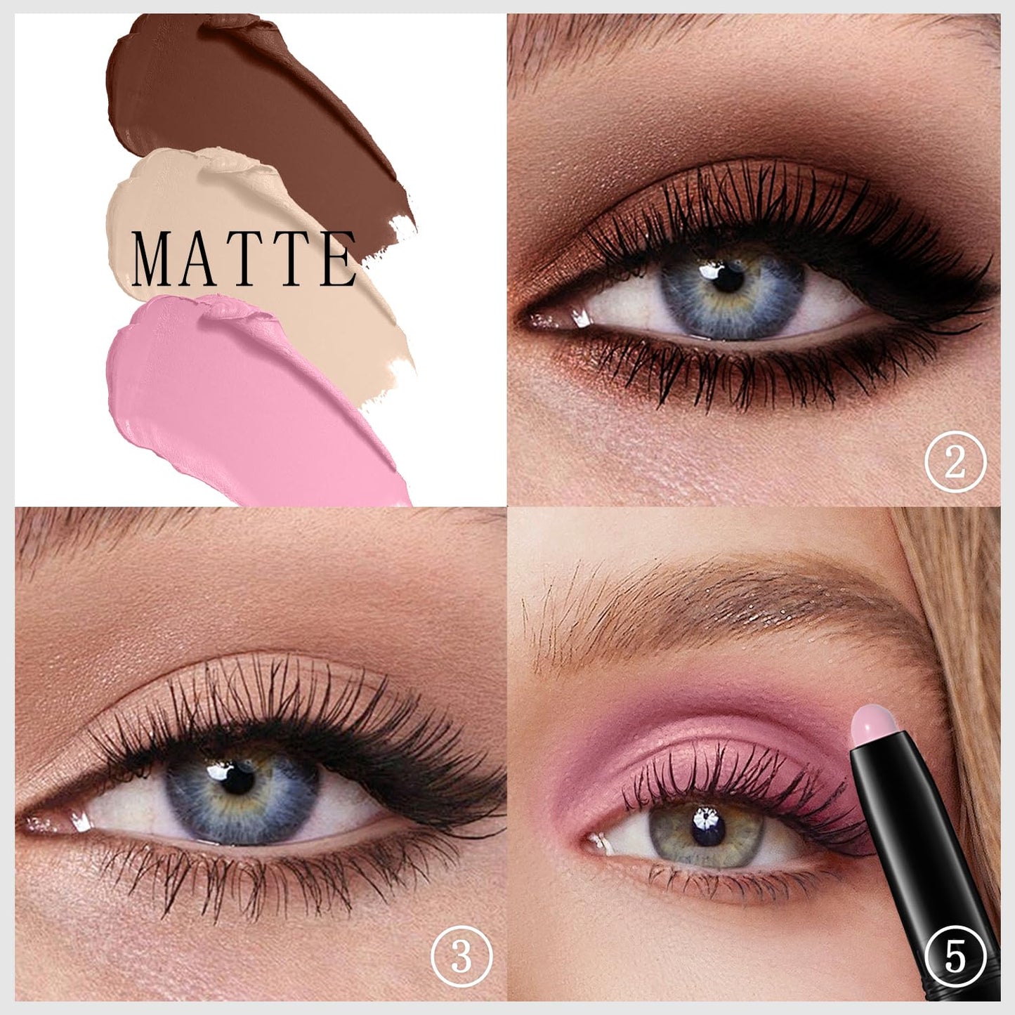 3PCS Eyeshadow Stick, Shimmer and Matte Cream Eye Shadow Brightener Sticks Eyeliner Pencil Crayon, Waterproof Long Lasting Eye Highlighter Stick Makeup (02+03+05)