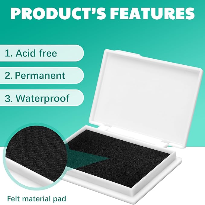 MotiMind 4 Pcs Black Archival Pigment Waterproof Ink Pad for Stamps 3.7 x 2.5 Inch Permanent Waterproof Black Ink Pad for Card Making, Stamping, Scrapbooking Gift