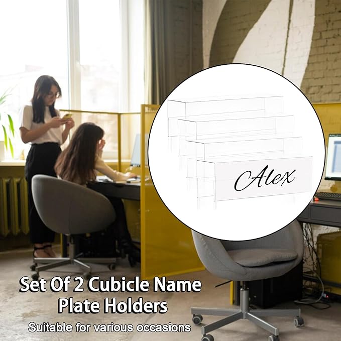 SHIQIKEJIPTY Cubicle Name Plate Sign Holder - Double Sided Nameplates for Walls - 2X8 PET Material Changeable Cubicle Name Plate Holder for School Office (2)