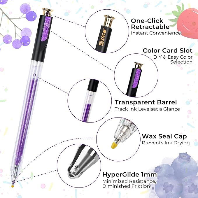 ZSCM Retractable Gel Pen For Adult Coloring, 100 Colors Large Capacity Multicolor Gel Ink Pens, 1 mm Fine Point Smooth Writing Color Pen for Adult Coloring Book Note Taking Aesthetic Art Supplies
