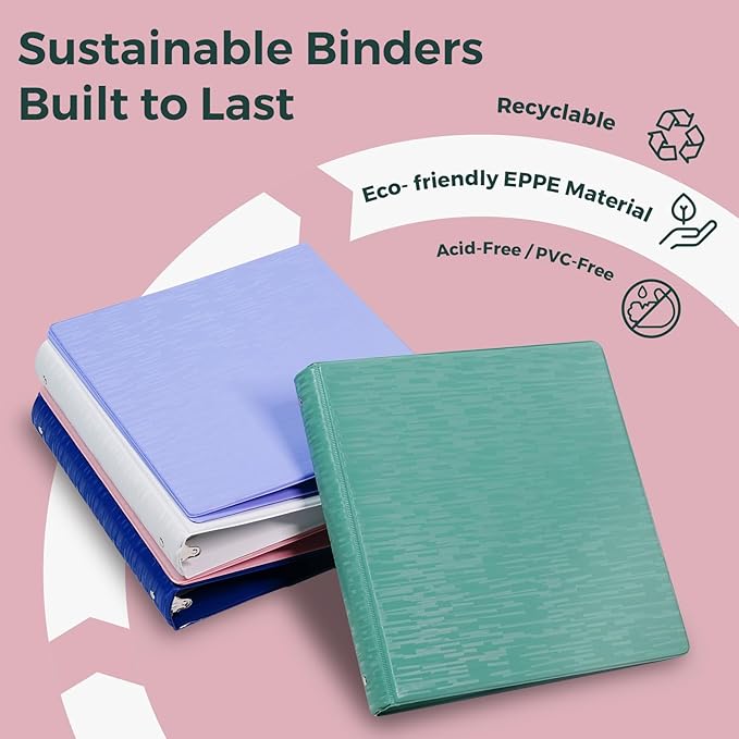 POPRUN 3 Ring Binder 1 Inch, PVC-Free, Holds 175 Sheets of 8.5 x 11 Paper, Extra Durable Organizer with 2 Pockets for School & Office, Heavy-Duty, 4 Pack, White