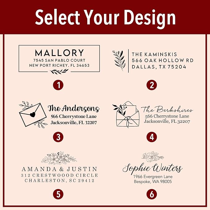 Custom Floral Address Stamp | Choose from 12 Designs | Multiple Ink Color Options | Envelope Return Address Stamp for Couple or Family (Design 12, Large)