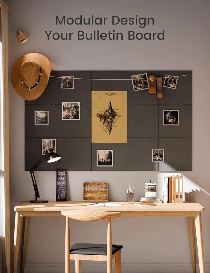 Fluxynara Large Felt Bulletin Board 48" x 36" Cork Board Alternative-12 Pack with 70 Safe Removable Adhesive Tabs, Cork Boards for Walls Cork Board for Home Office Classroom Pin Board - Charcoal Gray