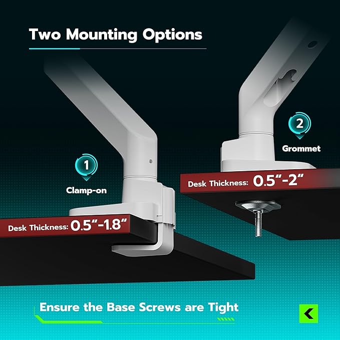 ARES WING Ultrawide Monitor Arm White for 17 to 49 Inch Heavy Duty Curved Screen, Holds 44 Lbs, Adjustable Gas Spring Monitor Arm Desk Mount with C Clamp, Grommet Base, 75/100 Vesa Mount