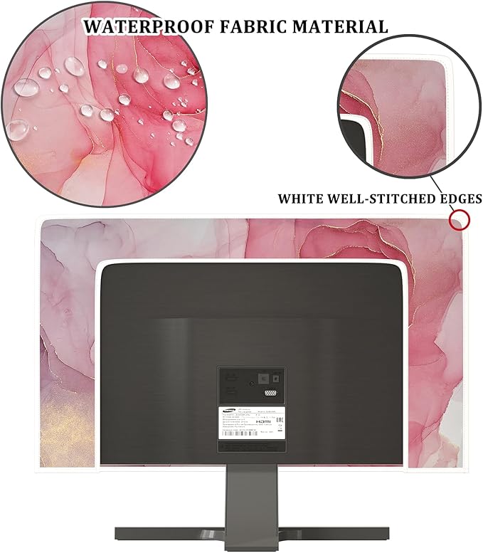 Baocicco Abstract Waterproof Television Cover with Pink Marble Design 45, 46, 47, 48 Inch Full Body Covers for TV Screen Weatherproof Dust-Proof TV Screen Cover Sleeve Compatible with LED OLED Desktop
