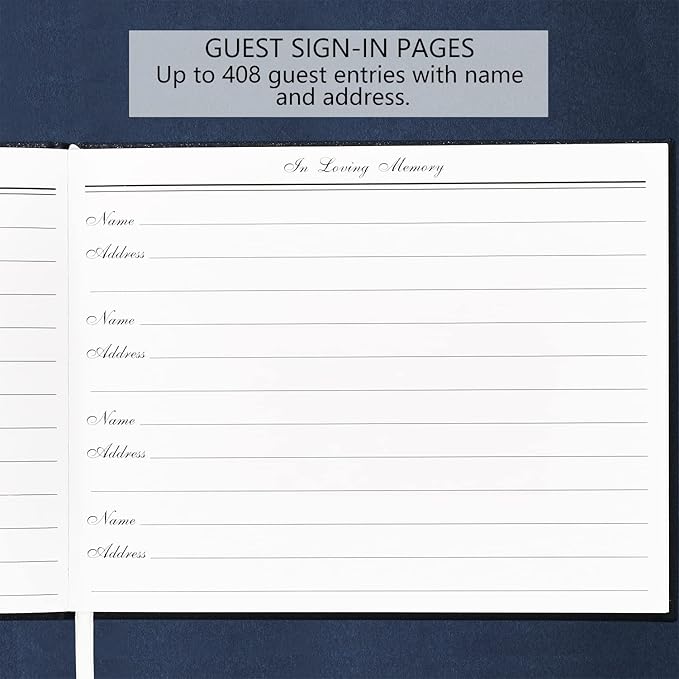 Spacobo Funeral Guest Book for Memorial Service in Loving Memory Guest Book for Funeral Guest Sign in Book (Book and Pen, Navy)