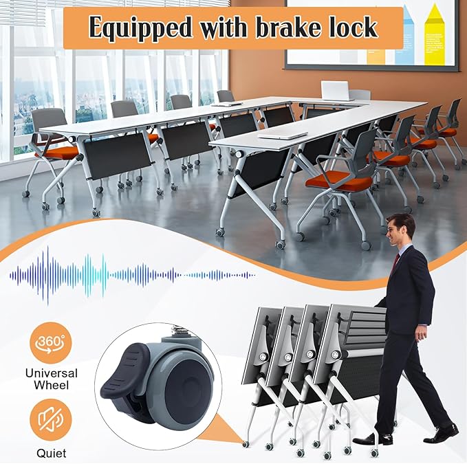 Conference Table,55.1''Folding Conference Room Table for 4-12 People,Mobile Flip Top MeetingTraining Table with Different Coulor and Styles for Offices, Classrooms,Meeting Room (8, 47.2''C)