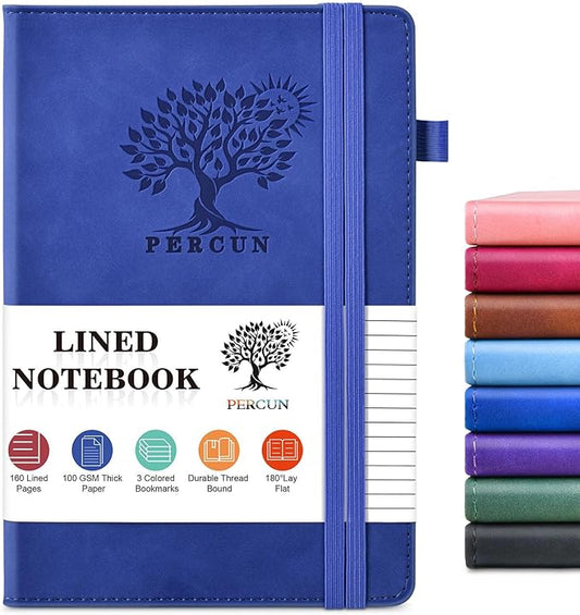 PERCUN Lined Journal Notebook for Men & Women, 160 Pages College Ruled Journal for Writing, A5 Hardcover Leather Notebooks for Work, School, Business, Travel, Daily Diary 5.9" x 8.5" (Navy)