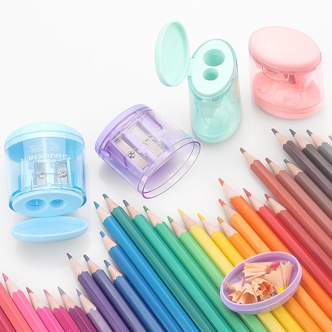 4 Pack Pencil Sharpeners Manual Dual Holes Compact Colored Handheld Pencil Sharpener for Kids, School, Office