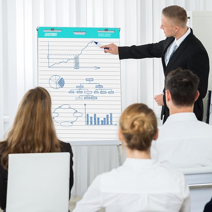 SHARBDA Lined Sticky Easel Pad, 25 in x 30 in,Flip Chart Paper,Sticky Chart Paper for Teachers, Large Self-Stick Easel Paper,Super Sticky & Bleed-Resistant,30 Sheets/Pad,2 Pads