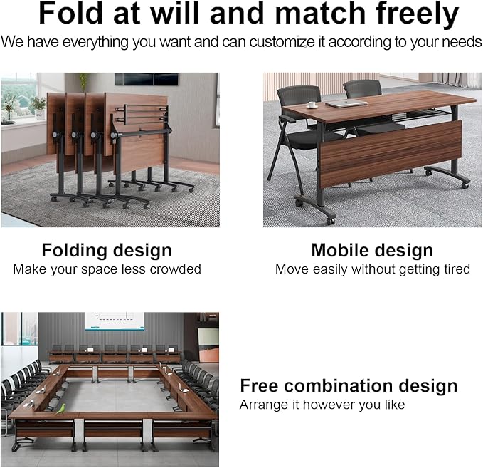 Conference Room Table,Flip Top Conference Table The Folding Conference Table with Silent Wheels is Convenient and Fast,Mobile Training Table (4pack 180 * 60 * 75)