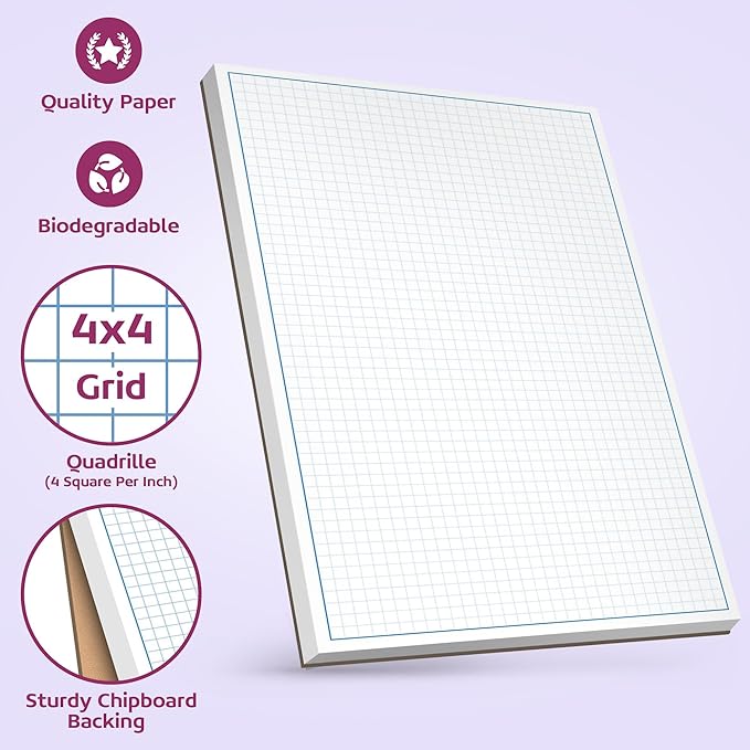 Graph Paper Pad for Blueprint Drawings, Drafting, Engineering Drawing, and Planning - Graph Paper 11x17 Blueprint Quadrille Grid Paper Pads with Blue Lines, High Brightness 50 Sheets (5-Pack)