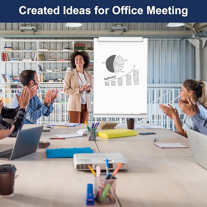 TSJ OFFICE Rolling Whiteboard Standing - 40 x 26 Inches Magnetic Mobile White Board with Stand, Height Adjustable Dry Erase Board on Wheels with Paper Clamp on Top, White