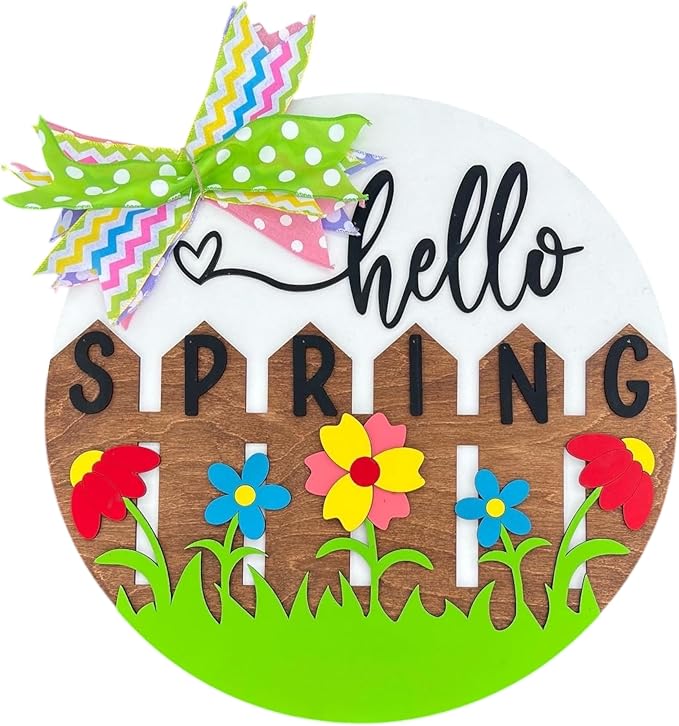 Wood front door sign Wood sign Home decor Welcome sign Sign for front door House warming gift Wedding gift (Fence spring-DS032(NC) P002, 18" Width)