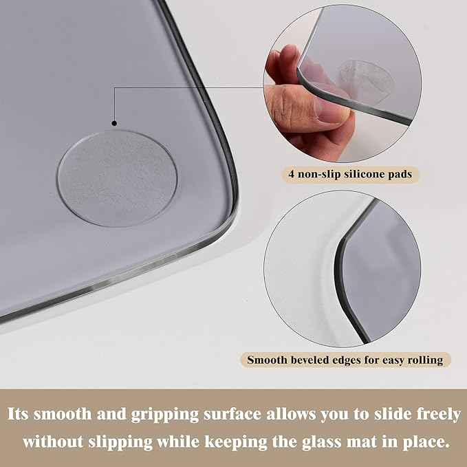 Koonmi Tempered Glass Chair Mat for Hardwood Floors & Carpets, 46" x 46“ Grey Heavy Duty Office Floor Protector, Scratch & Dust Concealing, Noise-Free for Home Office Desk