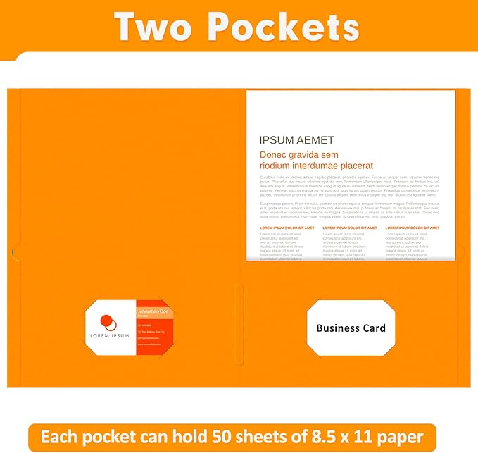 Two Pocket Folders, PANDRI 30 Pack 2 Pocket Folders, Letter Size Paper File Folder for School Office Home Business, Orange