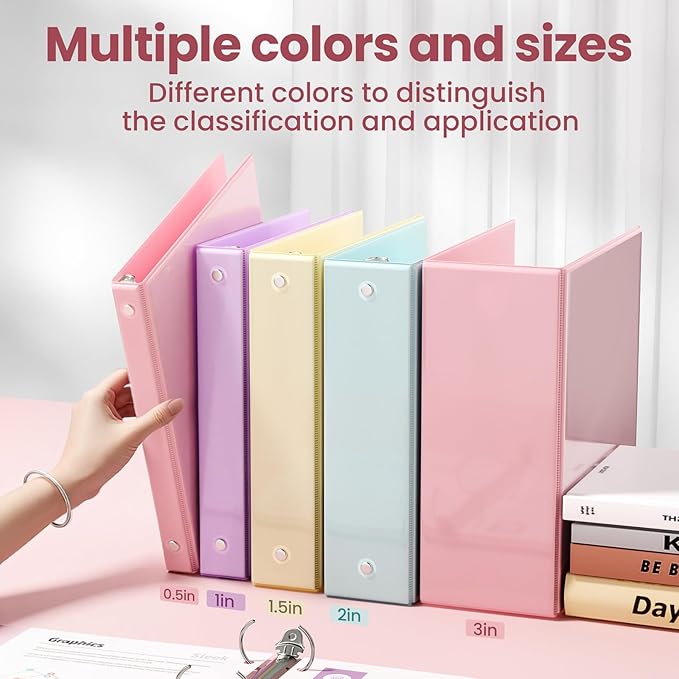 SUNEE 3 Ring Binder 2 Inch 1 Pack, Clear View Three Ring PVC-Free (Fit 8.5x11 Inches) for School or Office Supplies, Pink
