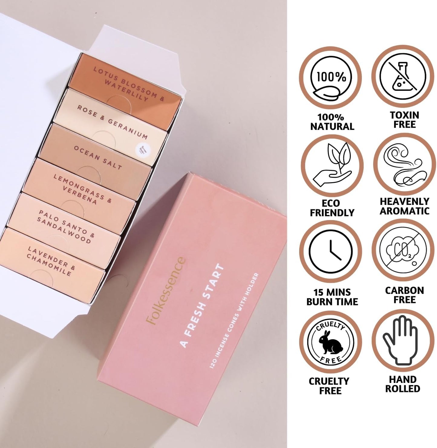 Folkulture Incense Cones Scented | Set of 6 (120 Cones) with Incense Cones Holder | Lavender Incense, Palo Santo, Sandalwood Inscents for Gifts for Her | Incense Cone Variety Pack