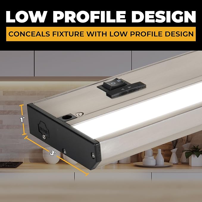 LED Under Cabinet Lighting Hardwired - 3CCT 12 Inch Satin Finish - Undercabinet Lights for Kitchen - Linkable Undercounter Dimmable Plug in Light or Hard Wired - Under Counter Fixture Direct Wire
