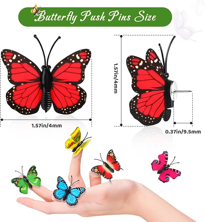 50Packs Butterfly Thumb Tacks Decorative Push Pins Cute Thumb Tacks Red Pushpins for Cork Board Thumbtacks for Hanging for Board Bulletin Wall in Cubicle Office Cubicle Decor Decorations