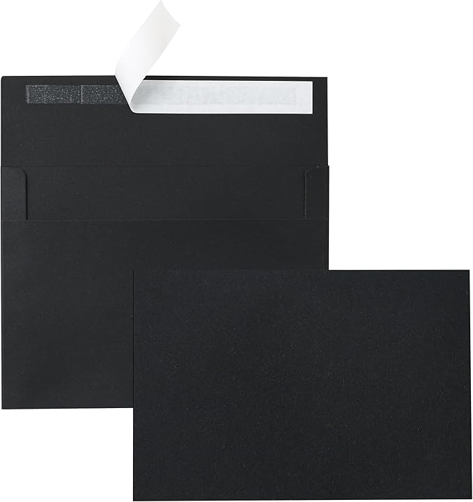 Silunkia Black Greeting Cards with Envelopes 4.25 x 5.5 Heavyweight Single Panel Cardstock and Printable A2 Envelopes Self Seal 20 Packs for DIY Wedding Invitations, Christmas, Birthday Party