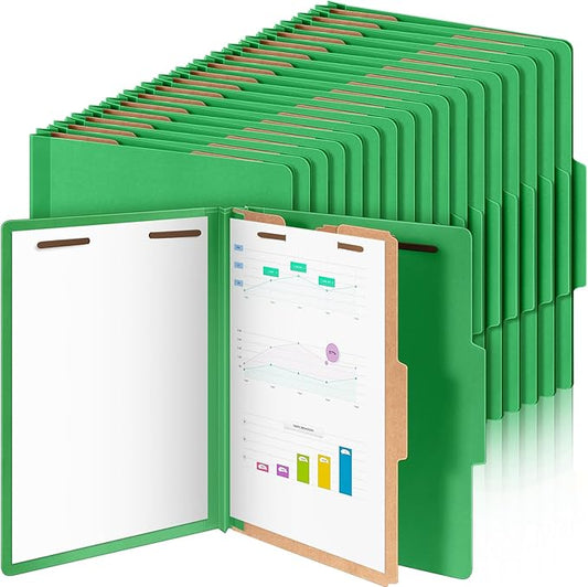 Skyygemm 48 Pcs Classification Folders Letter Size, 1 Divider Pressboard File Folder with Fasteners, Expanding File Organizer Bulk for School Teachers, Office Employee, Coworker, Staff (Green)