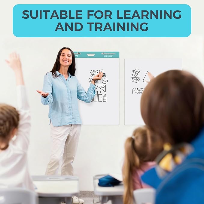 FAHKNS Sticky Easel Pad，Large 25x30 Inch Self-Adhesive Teacher'S Flip Chart Paper, Easel Pad with Dry Erase Surface for Classroom/Office, White, 30 Sheets/Pad, 10Pads/Pack, 300 Sheets