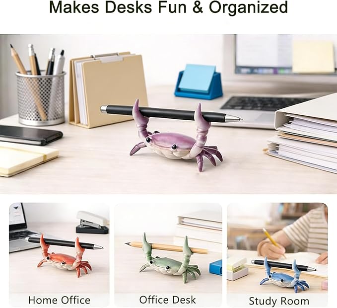 Desk Crab Pen Holder, Cute Weightlifting Crab Pencil Holder for Desk, Funny & Creative Desktop Organizer for Office, Home, School Supplies (Red+Red)