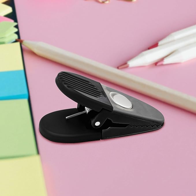 10 Magnetic Memo Holders Set - Customizable Text, Logo - Large Clip, Plastic - Black