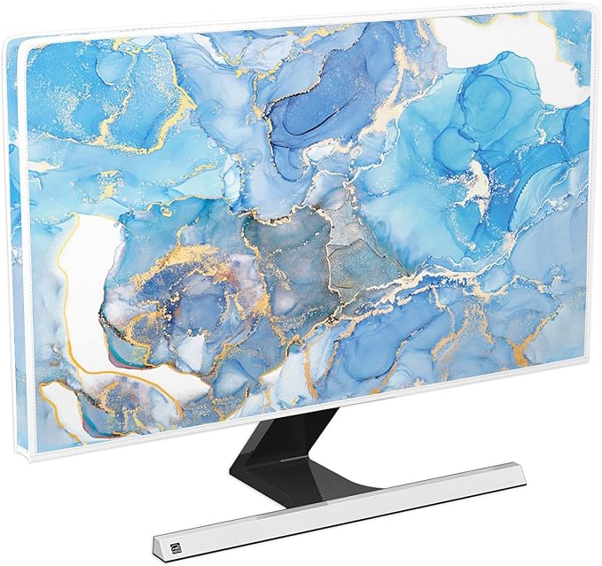 Baocicco Baby Blue Gold Marble Waterproof Screen TV Cover 65 Inch Modern Television Accessories TV LCD Fashion Weatherproof Screen TV Decorations for Tablet LED LCD OLED TVs