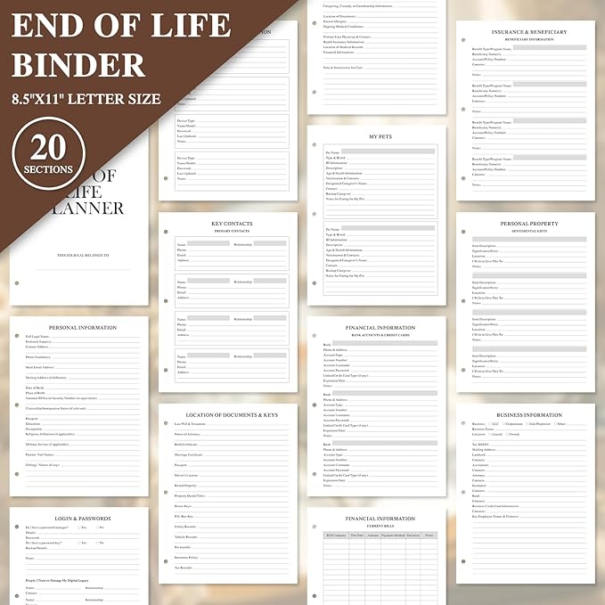 Lanpn End of Life Binder Organizer Death Planner 8.5"x11", Final Wishes & Estate Document Folder with 8 Dividers & 10 Letter Size Binder Pockets, I'm Dead, Now What Life Plan Book When I Die Journal