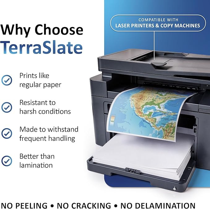 TerraSlate Copy Paper Waterproof Laser Printer, Rain Weatherproof, 5 Mil, 8.5x11-inch, 500 Sheets