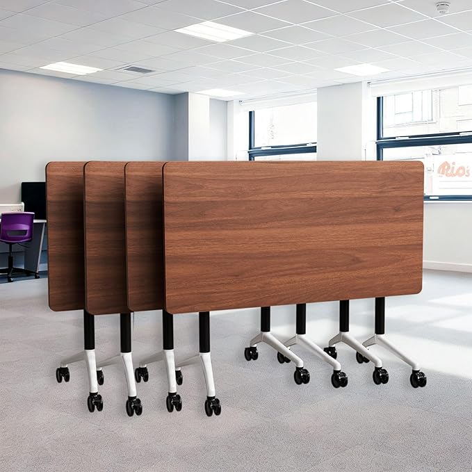 Goakwwuz Conference Room Table, Folding Conference Tables,Thicken Grey Tabletop,Flip Top Wooden Seminar Meeting Room Table for Conference Room Offices (4, Walnut, 70.8”)