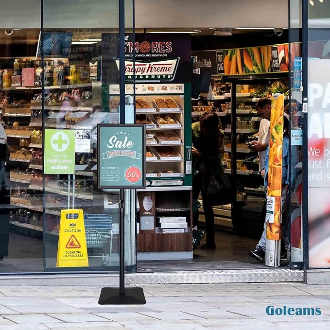 Golemas Adjustable Sign Stand for Display, with Upgraded Iron Base, Pedestal Floor Signage Stand Holder for Outdoor or Indoor Advertising (11 x 17, Black)