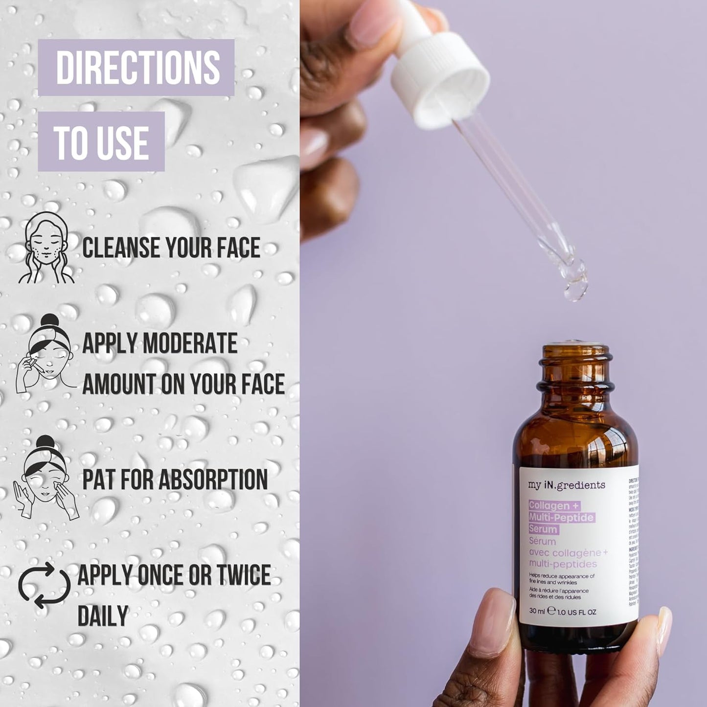 Masque Bar My Ingredients Multi Peptide Serum with Collagen- Wrinkle & Fine Lines reducing Face Serum- Anti-aging Hydrating Serum- Skin Plumping Korean Skin Care- For All Skin Types- 1 Fl Oz