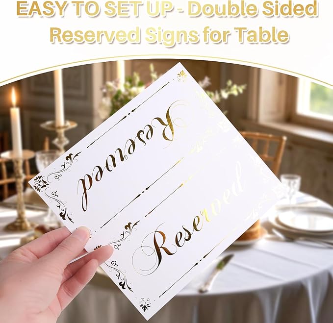 20 Pack Reserved Table Signs White Reserved Table Tent Card with Gold Foil Design for Wedding Party Restaurant - Double Sided Reserved Sign Table Tent Place Cards for Event